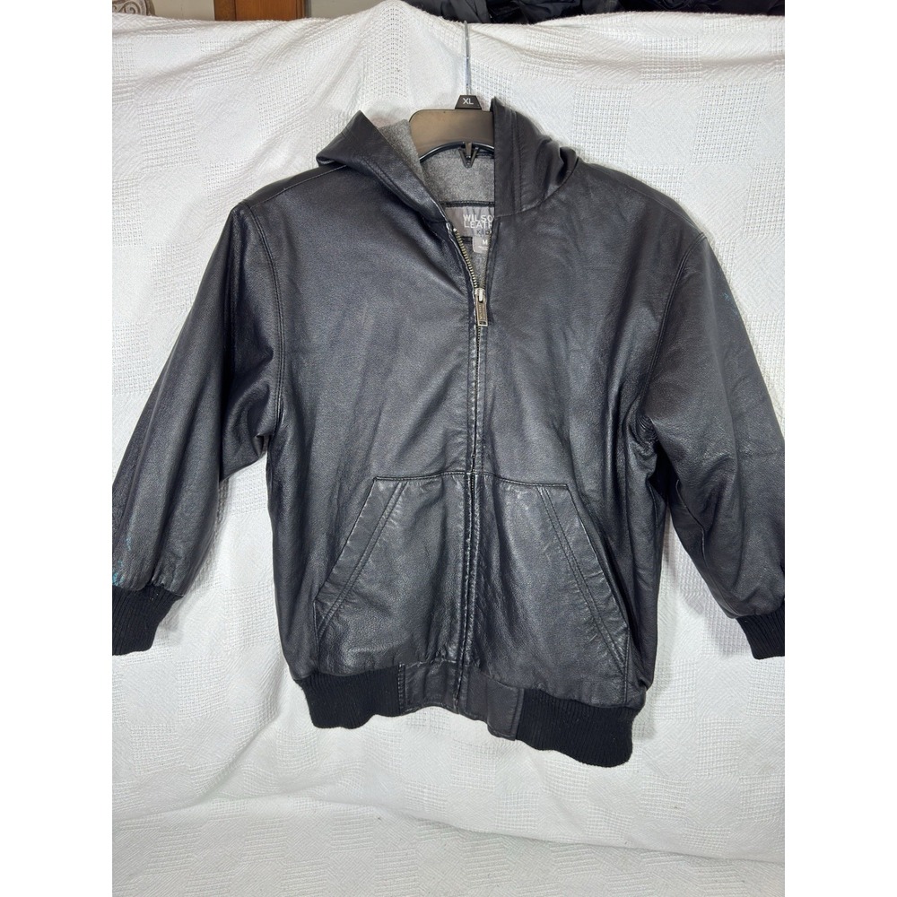 Wilson's Leather Kids Black Zip Up Youth Jacket Size Medium (spots..see Pics)‎